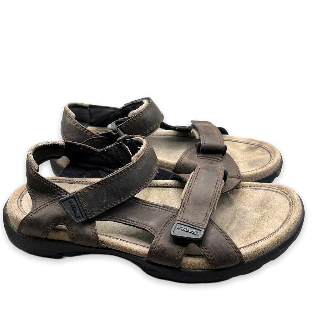 Teva Hudson Leather Outdoor Sandals, Dark Brown, Size 12